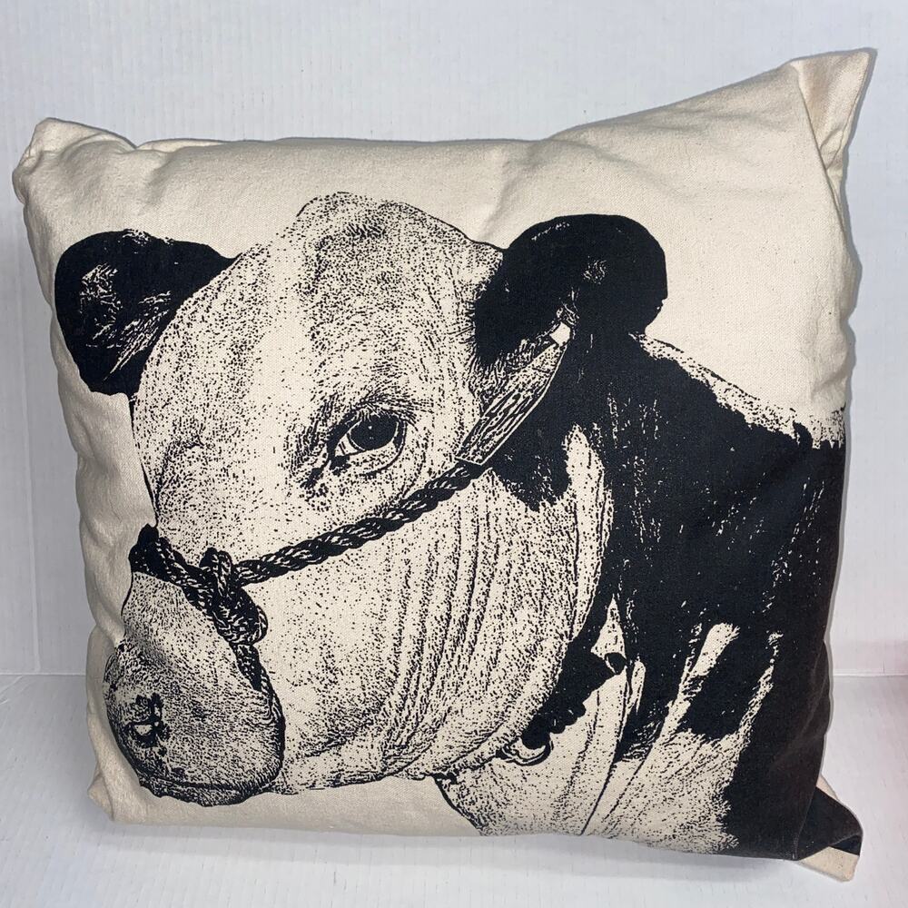 Eric & Christopher: Large Cow #3 Cotton Canvas Pillow 18" x 18"